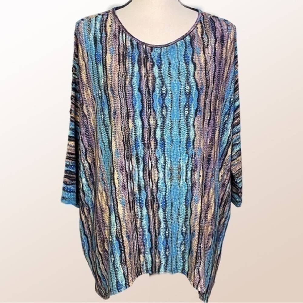 CLARA SUN WOO oversized, vertically striped blues and browns in size Medium. EUC